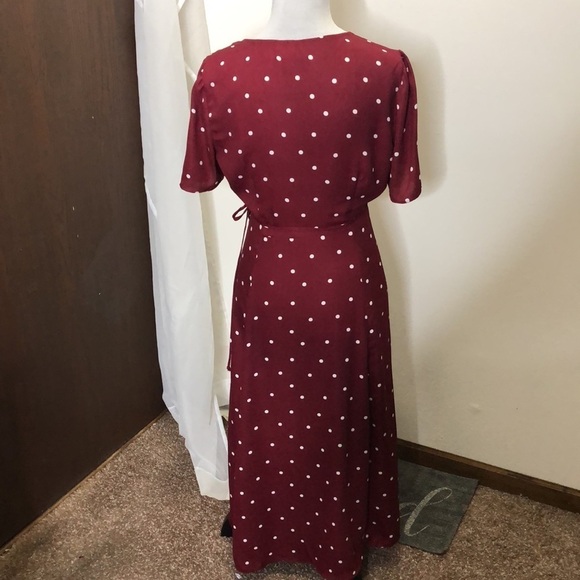 Everly womens red and white polka dot wrap around tie side maxi dress size small - Picture 7 of 11